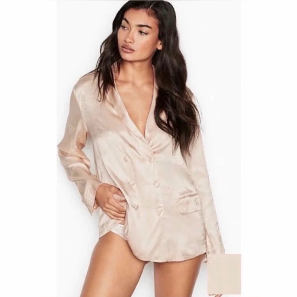 Victoria's Secret Dream Satin Blush Double-Breasted Pink Floral Blazer Size S